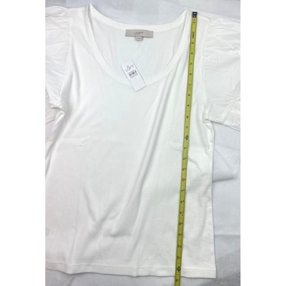 LOFT Women Puff Sleeve Mixed Media Top Large - Picture 9 of 15